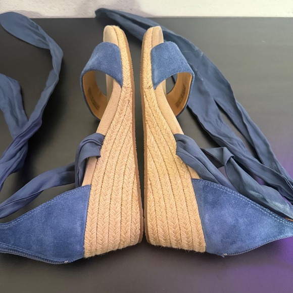 UGG Trina Wedge Espadrille Ankle Wrap Tie Up Sandals Size 10 Blue Suede BOHO - Picture 9 of 12